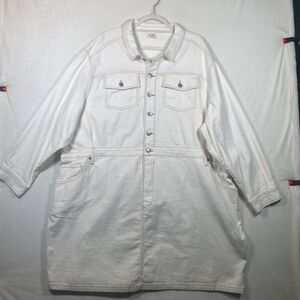 Terra & Sky Women’s Plus White Denim Dress Button Front Pockets NWT